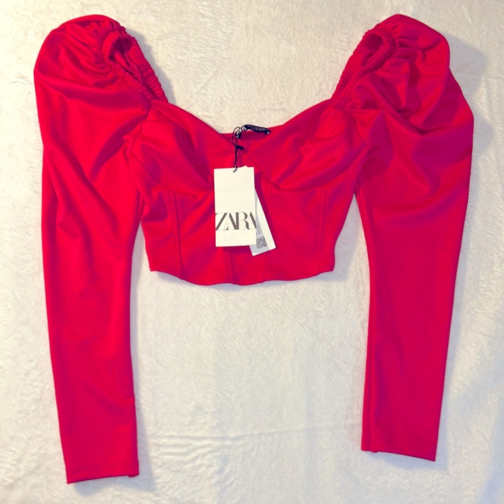 Zara Red Long Sleeve Crop Top